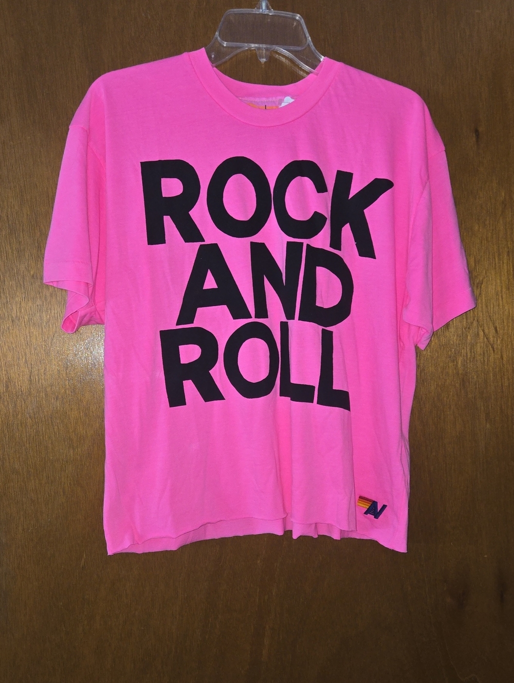NWT Aviator Nation Rock And Roll Boyfriend Tee Neon Pink Large